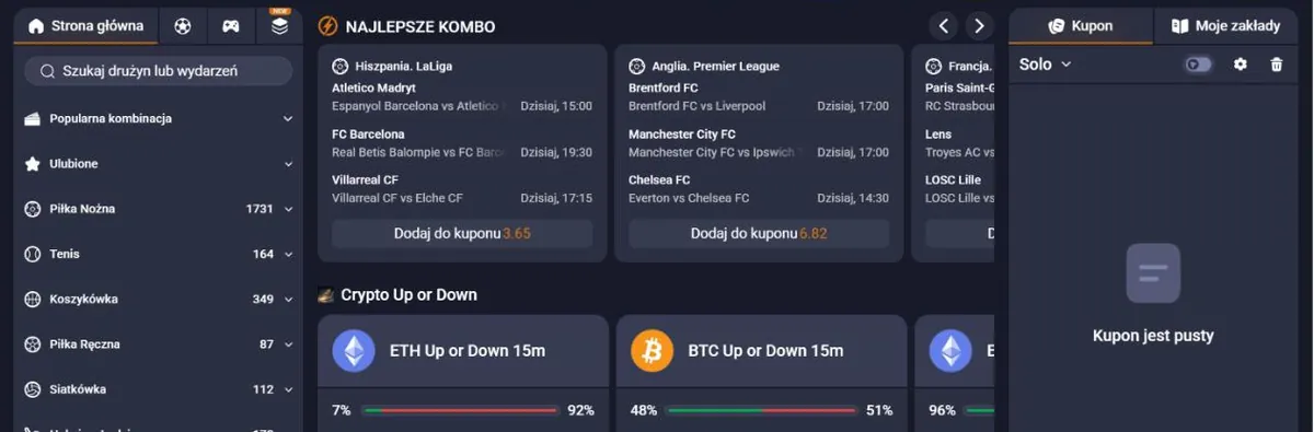 Sekcja Sport w Vox Casino: lista dyscyplin z liczbą wydarzeń, gotowe kombinacje i kupon